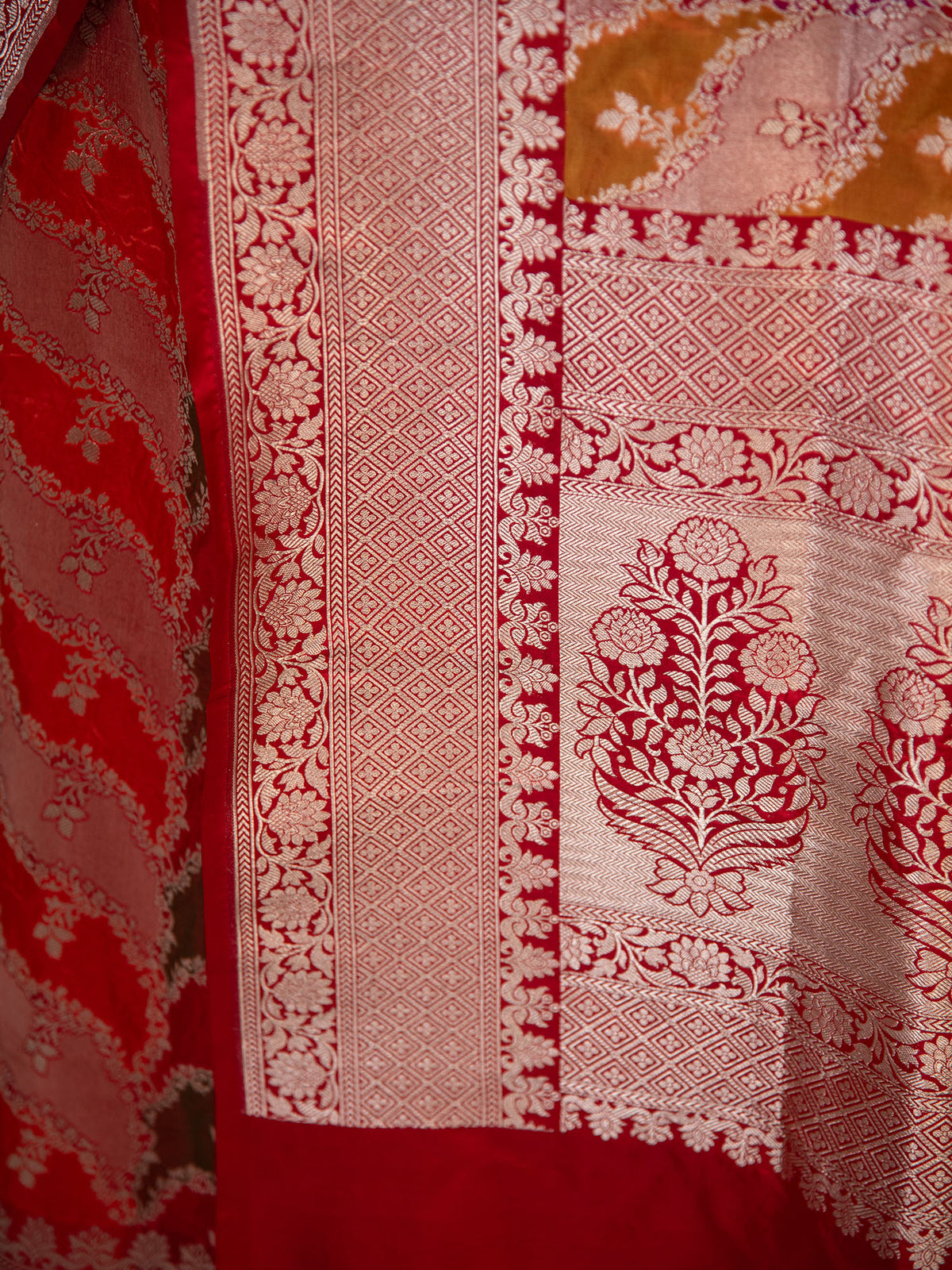 Red Orange Rangkat Katan Silk Handloom Banarasi Saree