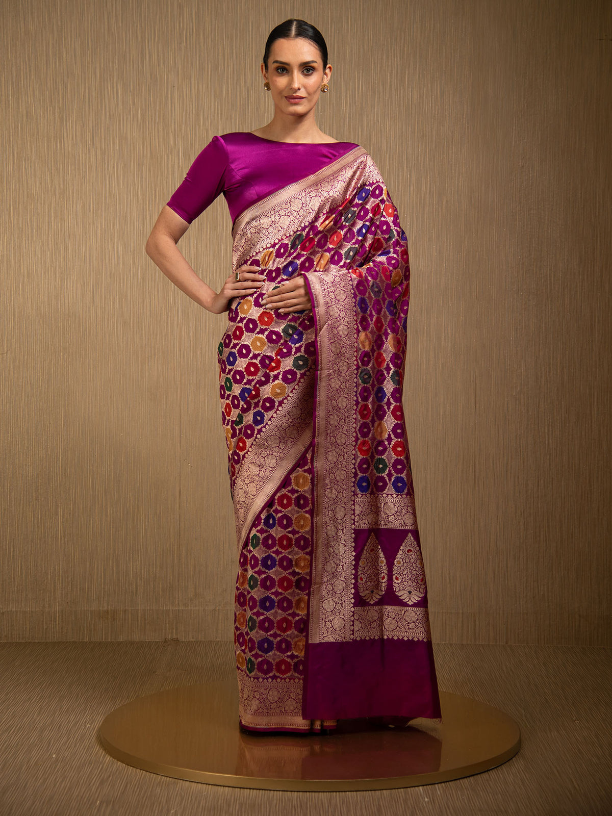 Dark Magenta Rangkat Katan Silk Handloom Banarasi Saree