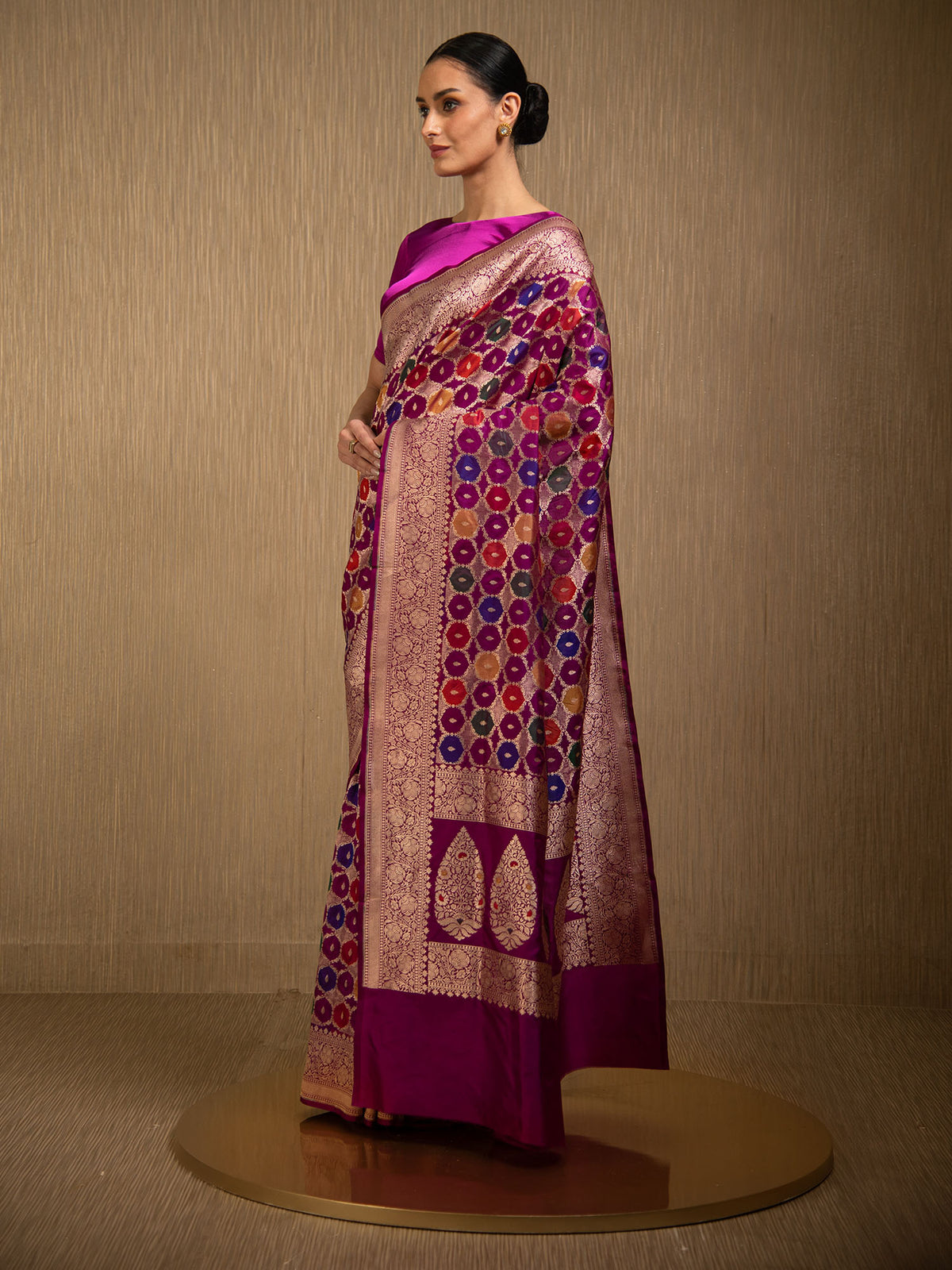 Dark Magenta Rangkat Katan Silk Handloom Banarasi Saree