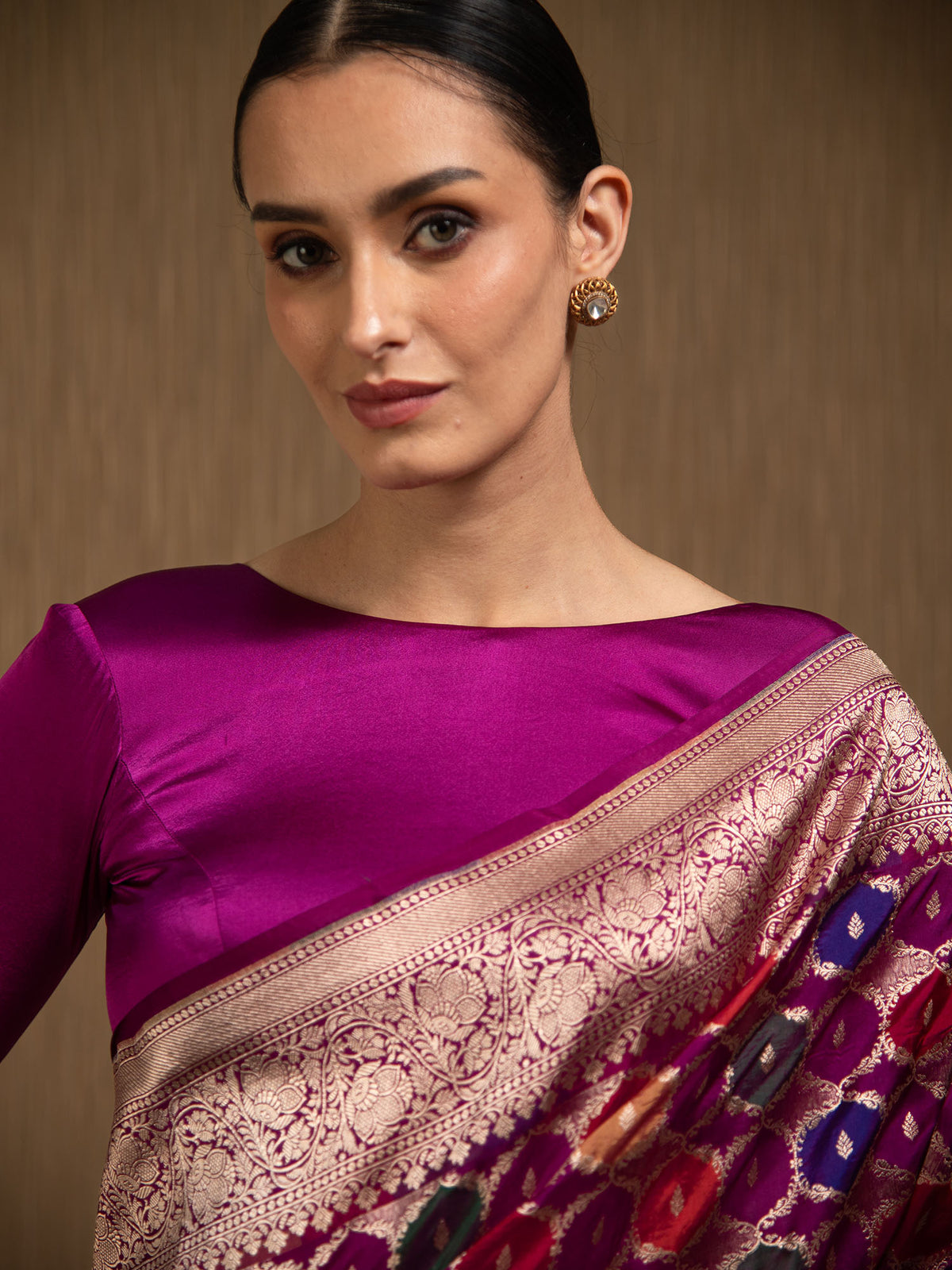 Dark Magenta Rangkat Katan Silk Handloom Banarasi Saree