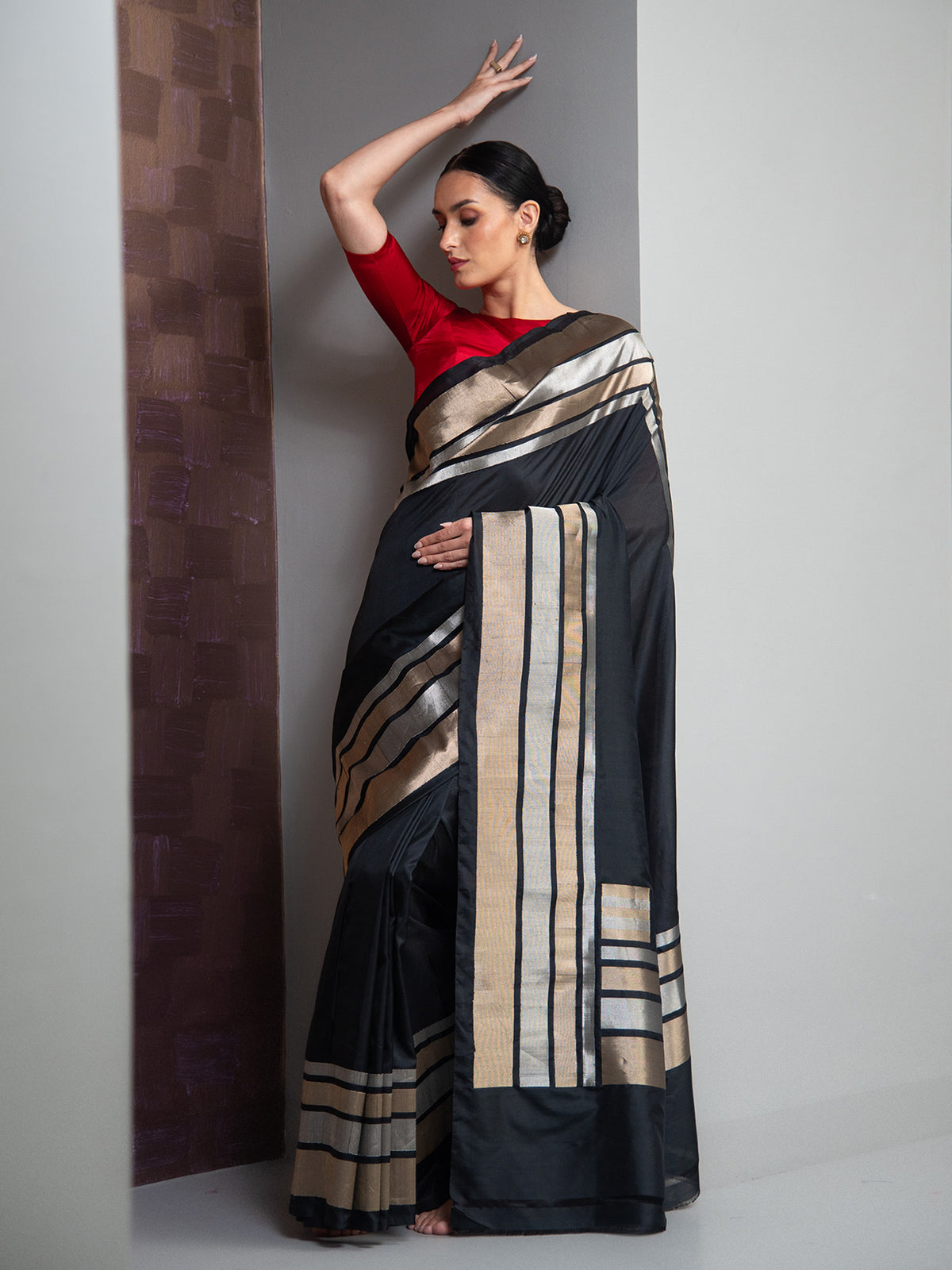 Black Plain Katan Silk Handloom Banarasi Saree