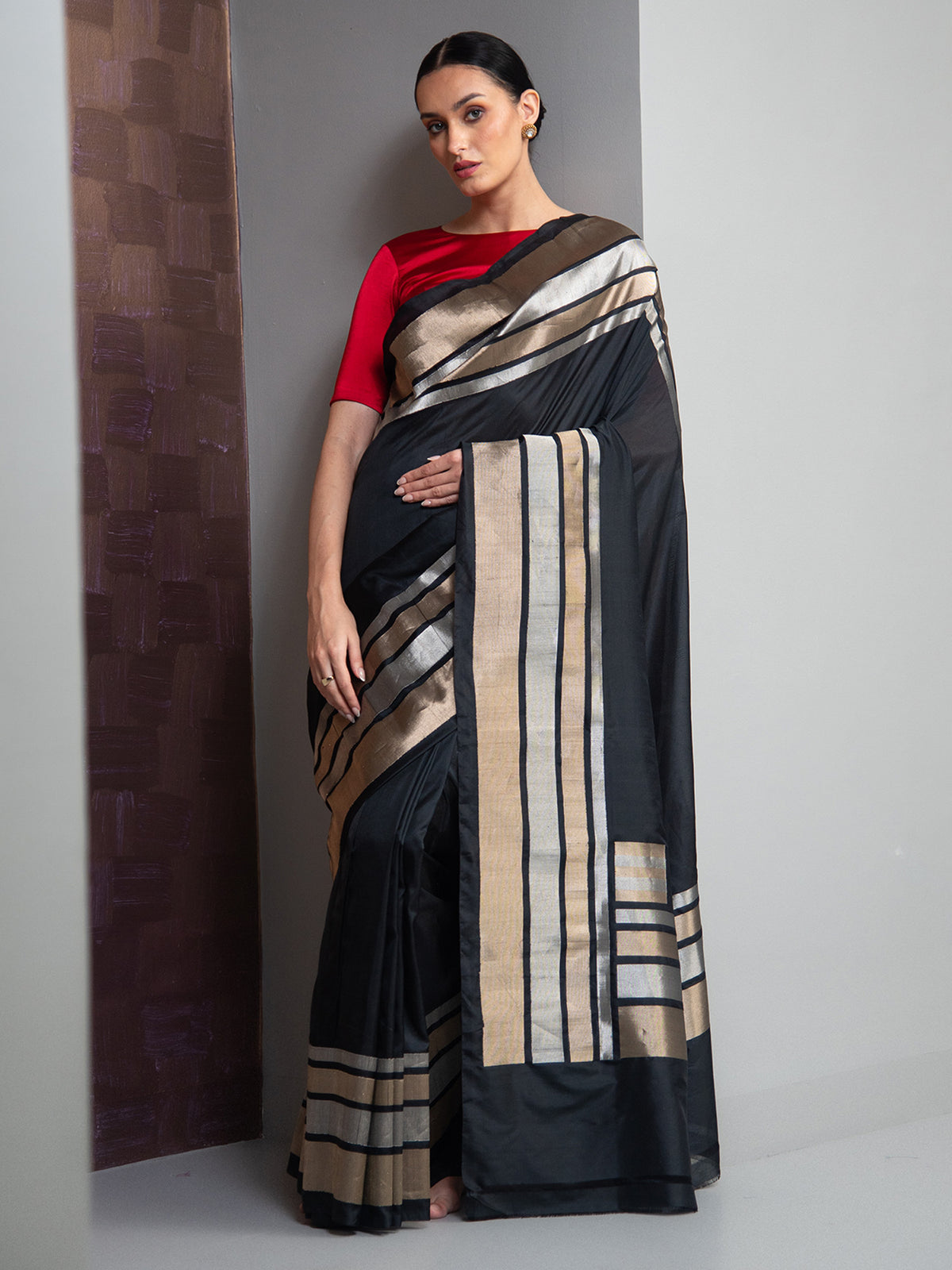 Black Plain Katan Silk Handloom Banarasi Saree