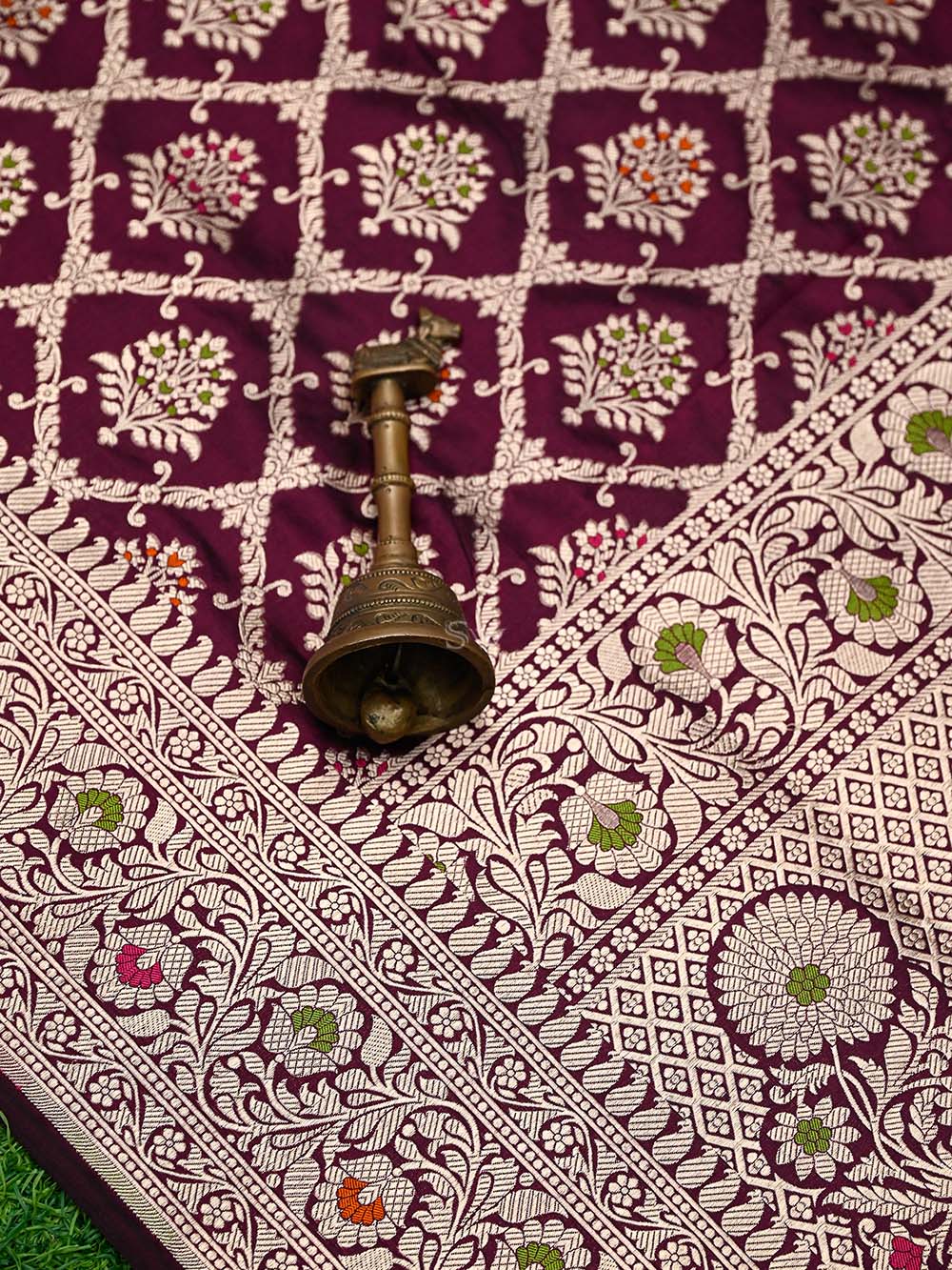 Wine Meenakari Jaal Uppada Katan Silk Handloom Banarasi Saree