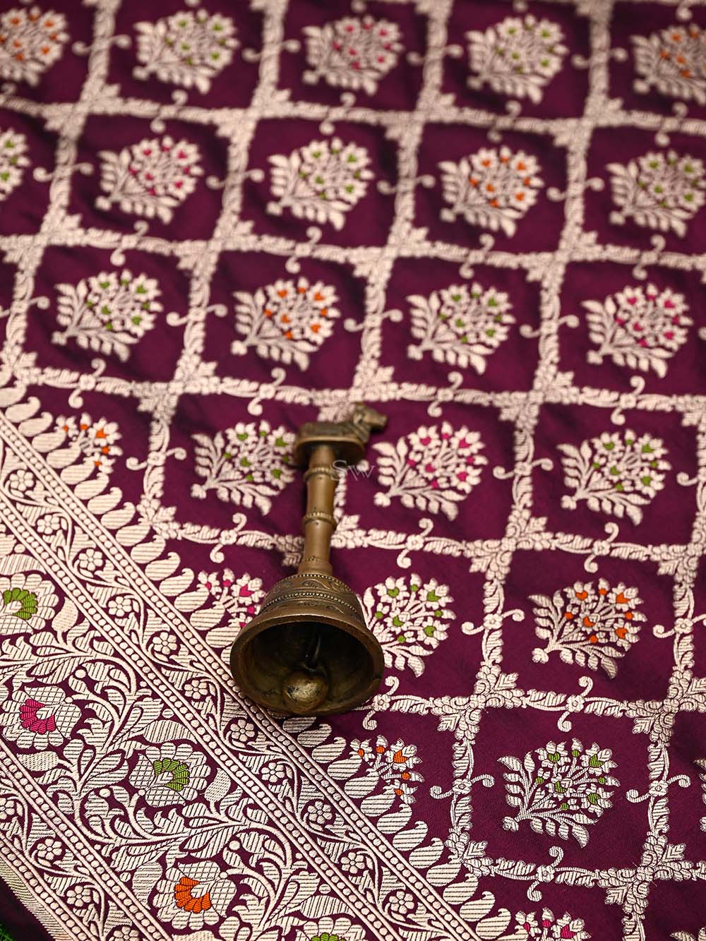 Wine Meenakari Jaal Uppada Katan Silk Handloom Banarasi Saree