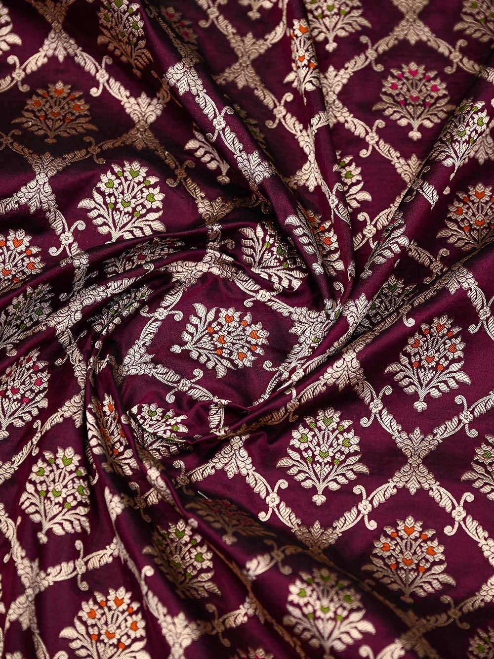 Wine Meenakari Jaal Uppada Katan Silk Handloom Banarasi Saree