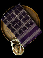 Purple Check Silk Handloom Banarasi Saree