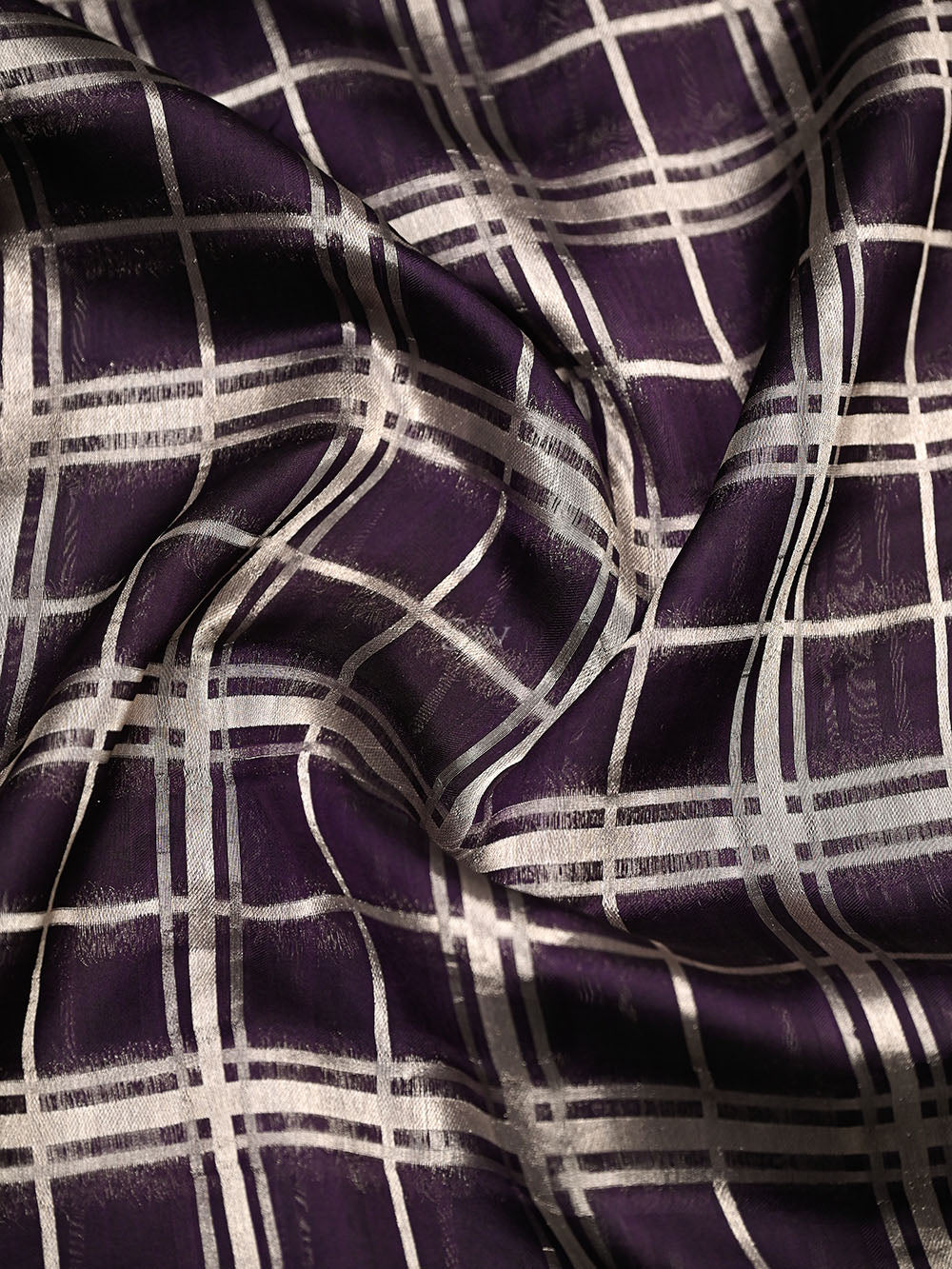Purple Check Silk Handloom Banarasi Saree