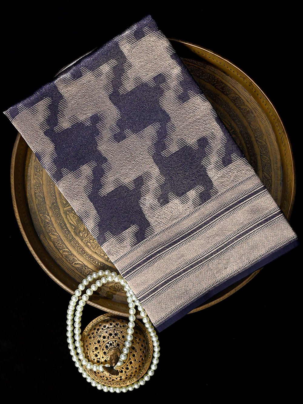 Midnight Blue Silk Brocade Handloom Banarasi Saree