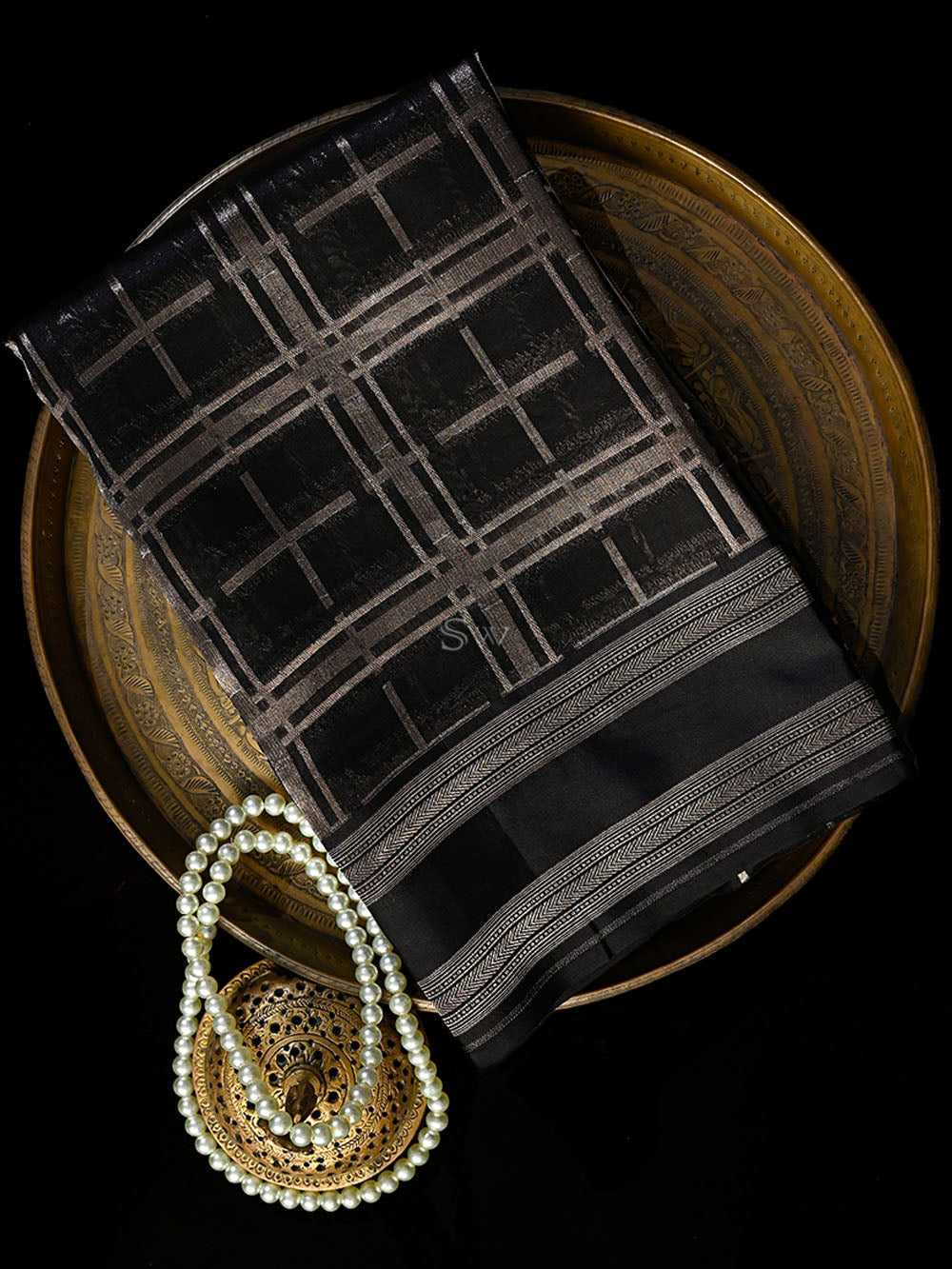 Black Check Silk Handloom Banarasi Saree
