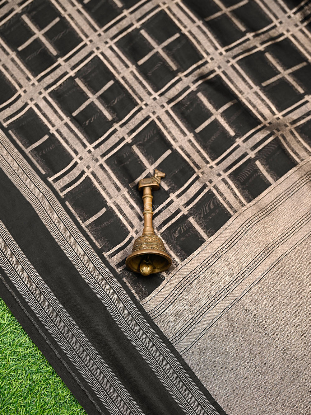Black Check Silk Handloom Banarasi Saree