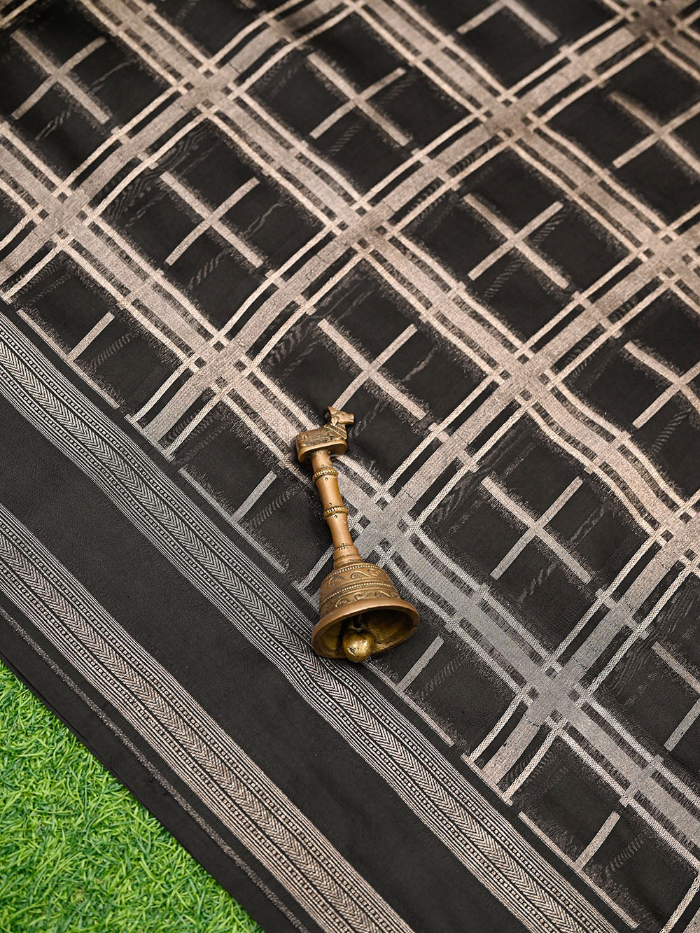Black Check Silk Handloom Banarasi Saree