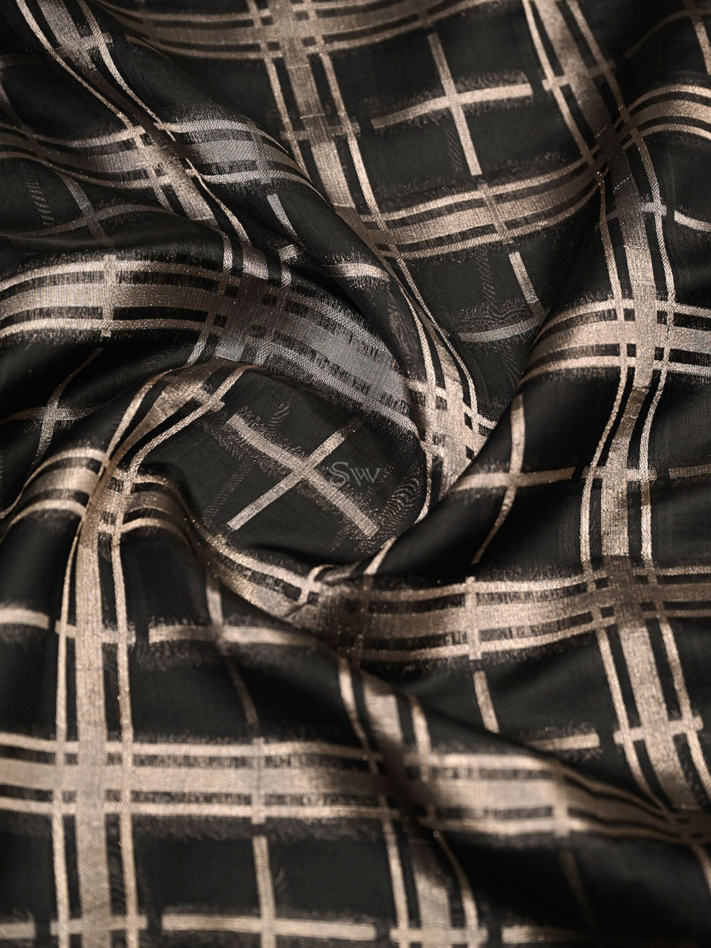 Black Check Silk Handloom Banarasi Saree