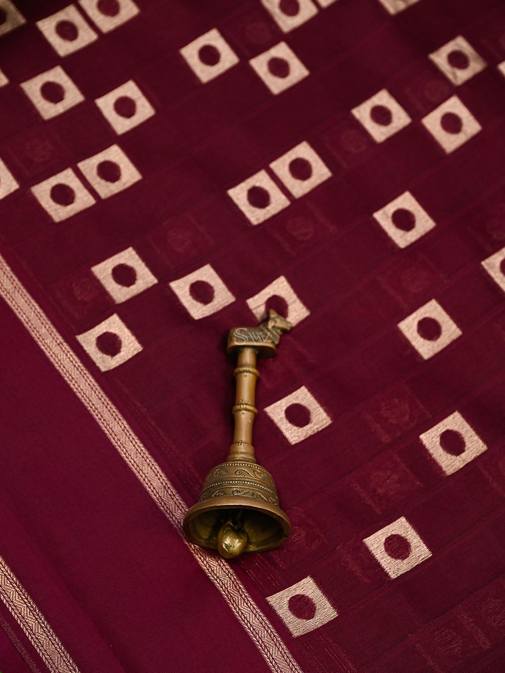 Wine Check Silk Handloom Banarasi Saree