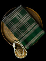 Dark Green Check Silk Handloom Banarasi Saree