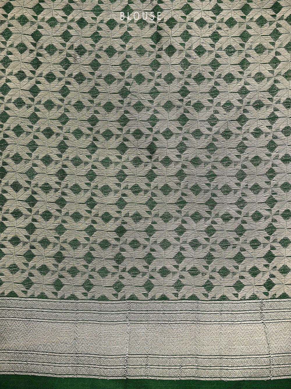 Dark Green Check Silk Handloom Banarasi Saree