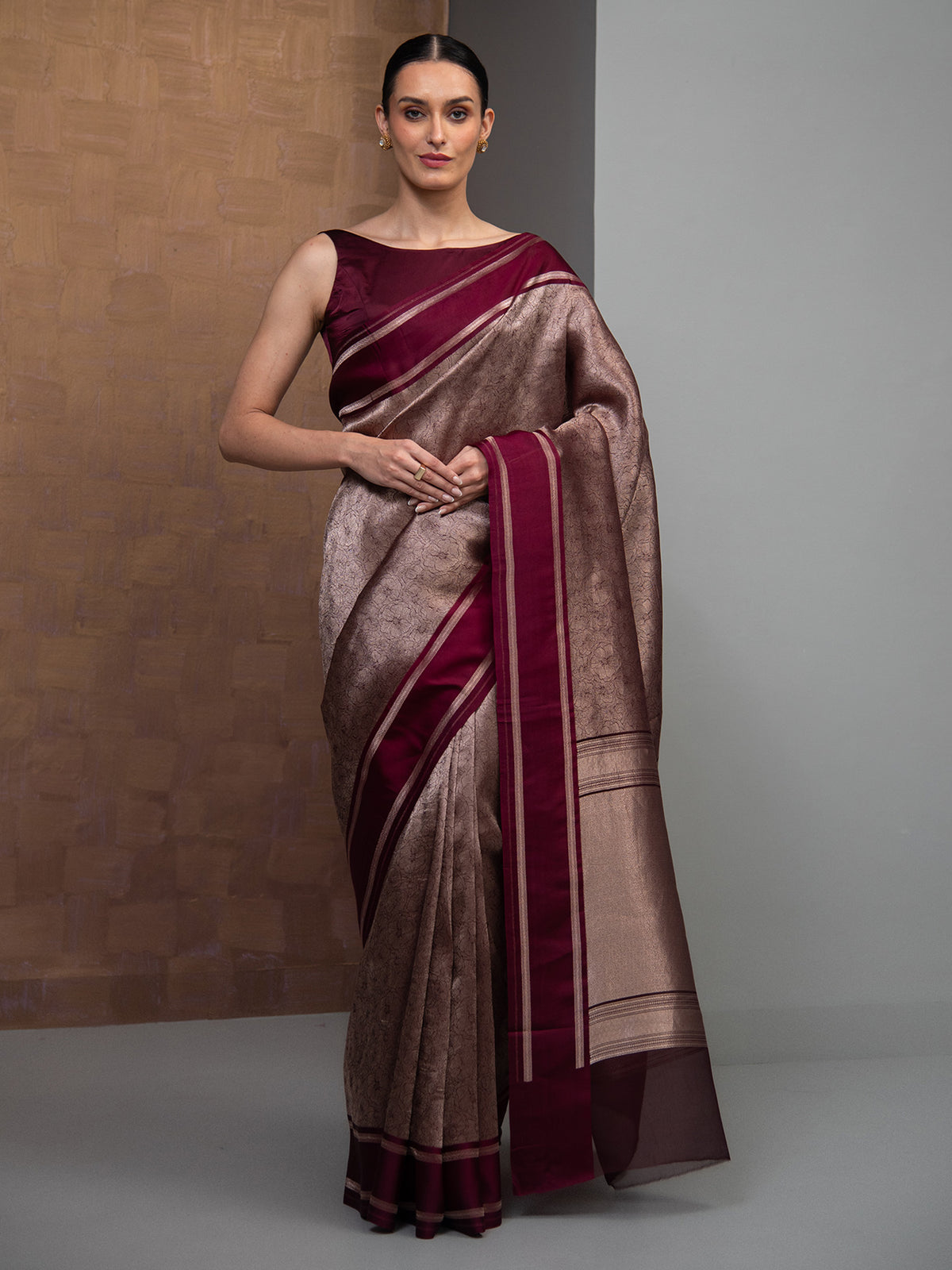 Wine Silk Brocade Handloom Banarasi Saree