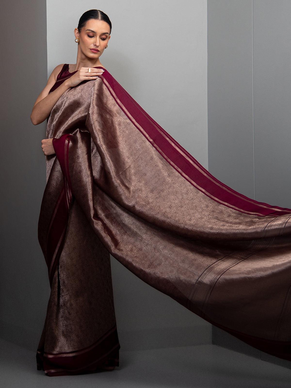 Wine Silk Brocade Handloom Banarasi Saree