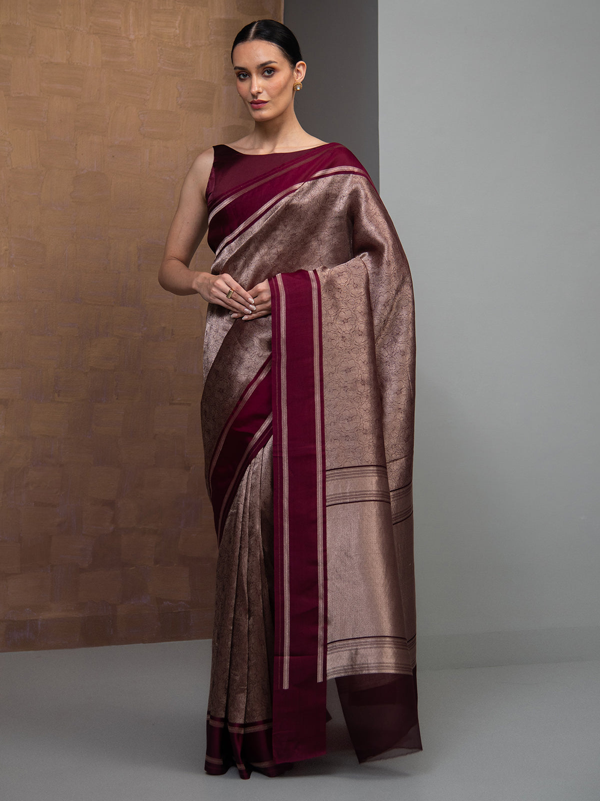Wine Silk Brocade Handloom Banarasi Saree