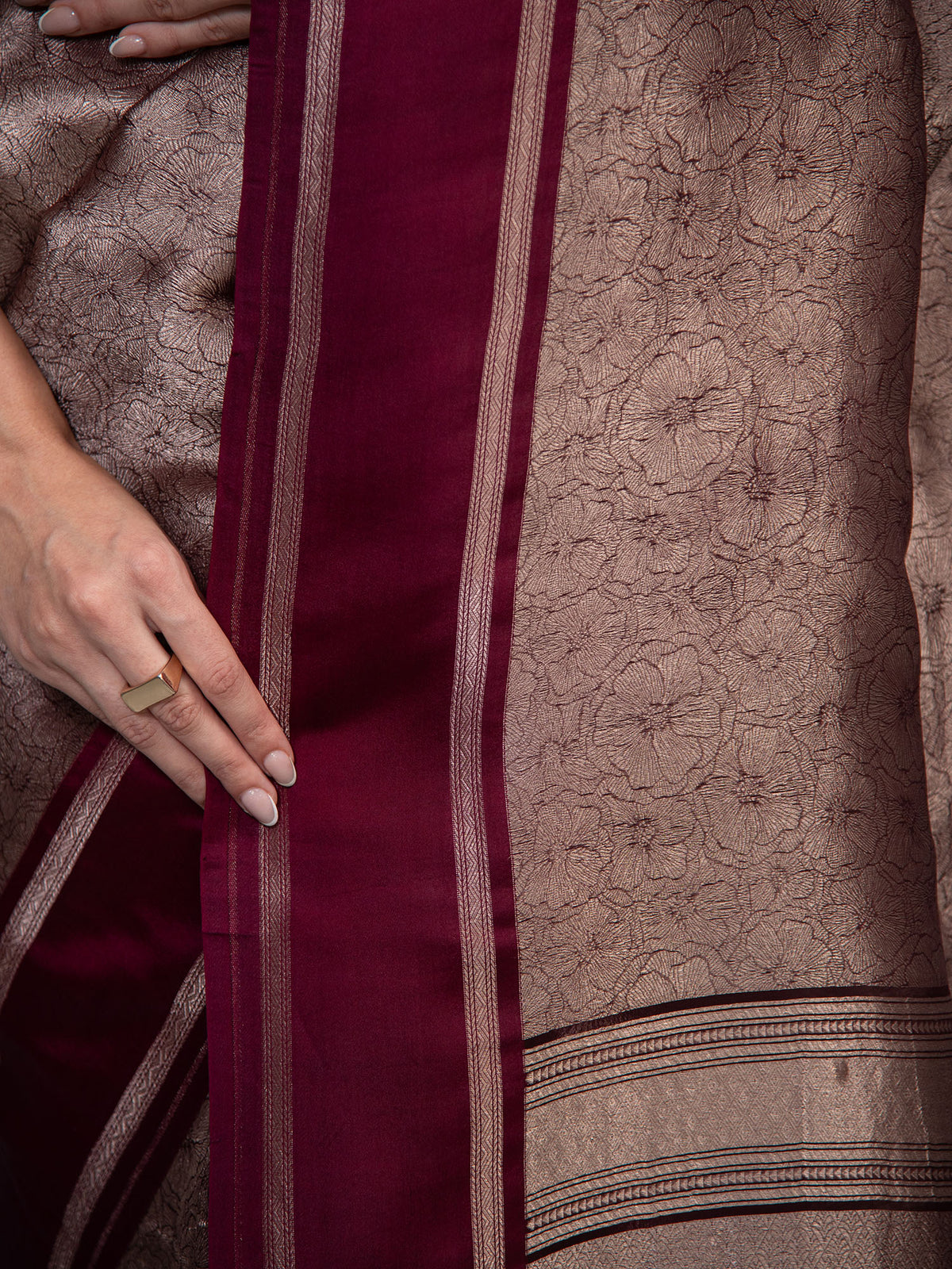 Wine Silk Brocade Handloom Banarasi Saree