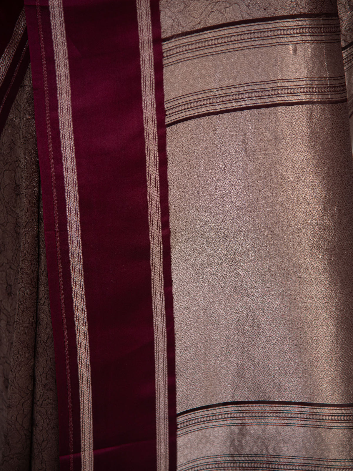 Wine Silk Brocade Handloom Banarasi Saree