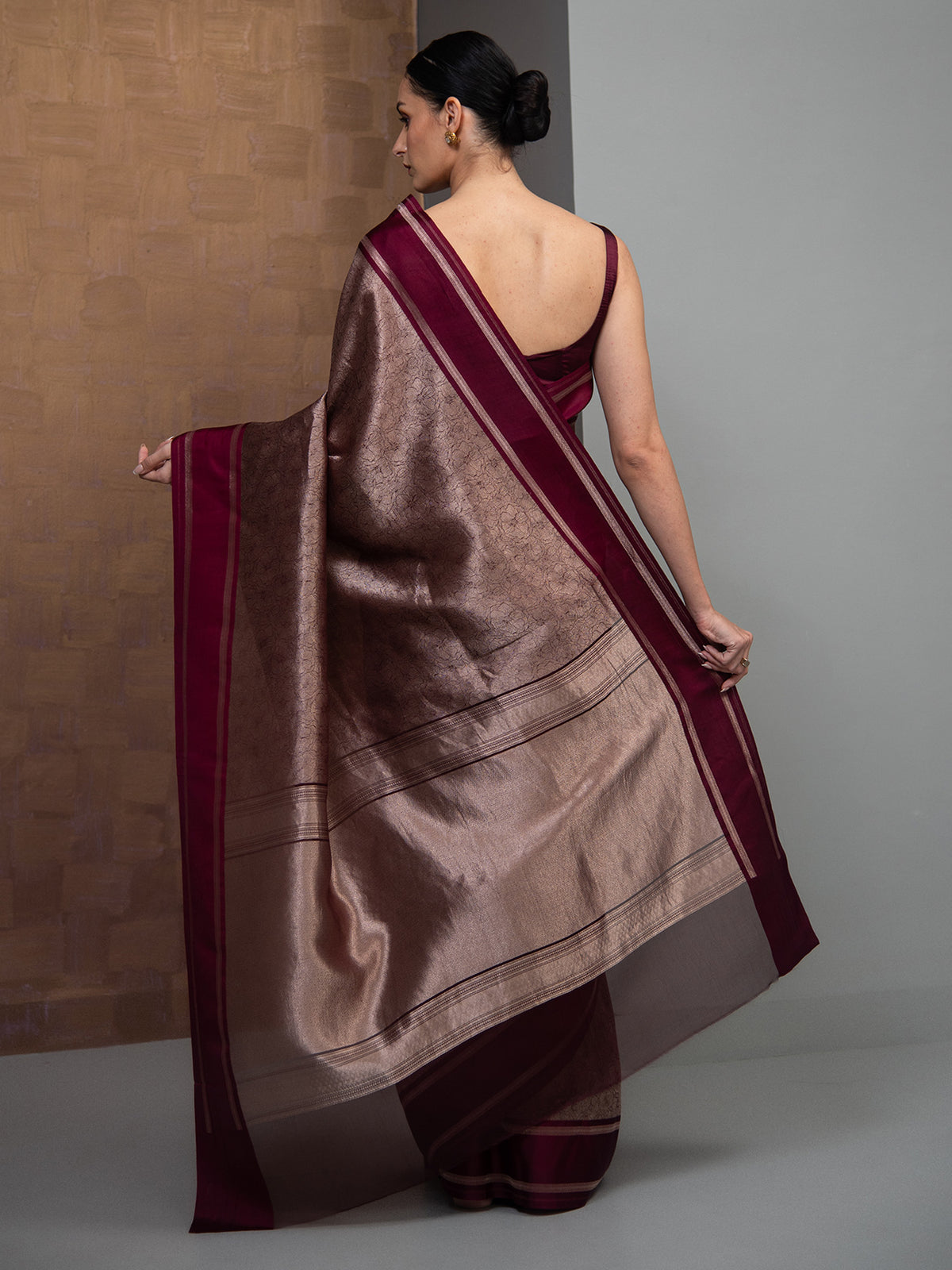 Wine Silk Brocade Handloom Banarasi Saree