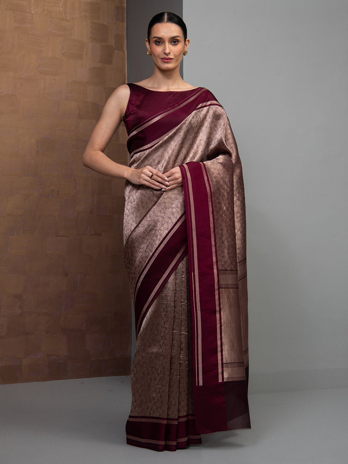 Wine Silk Brocade Handloom Banarasi Saree