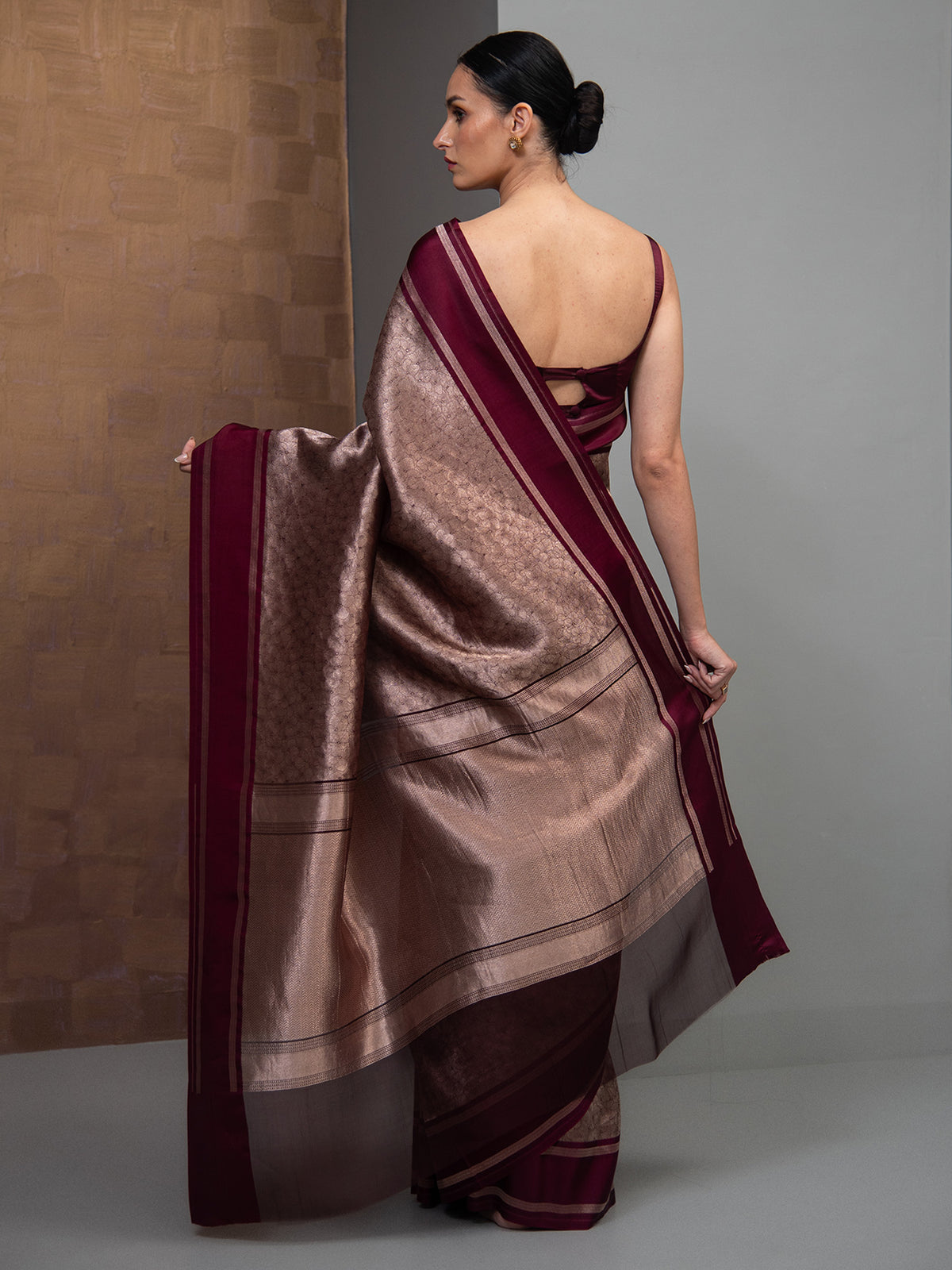 Wine Silk Brocade Handloom Banarasi Saree