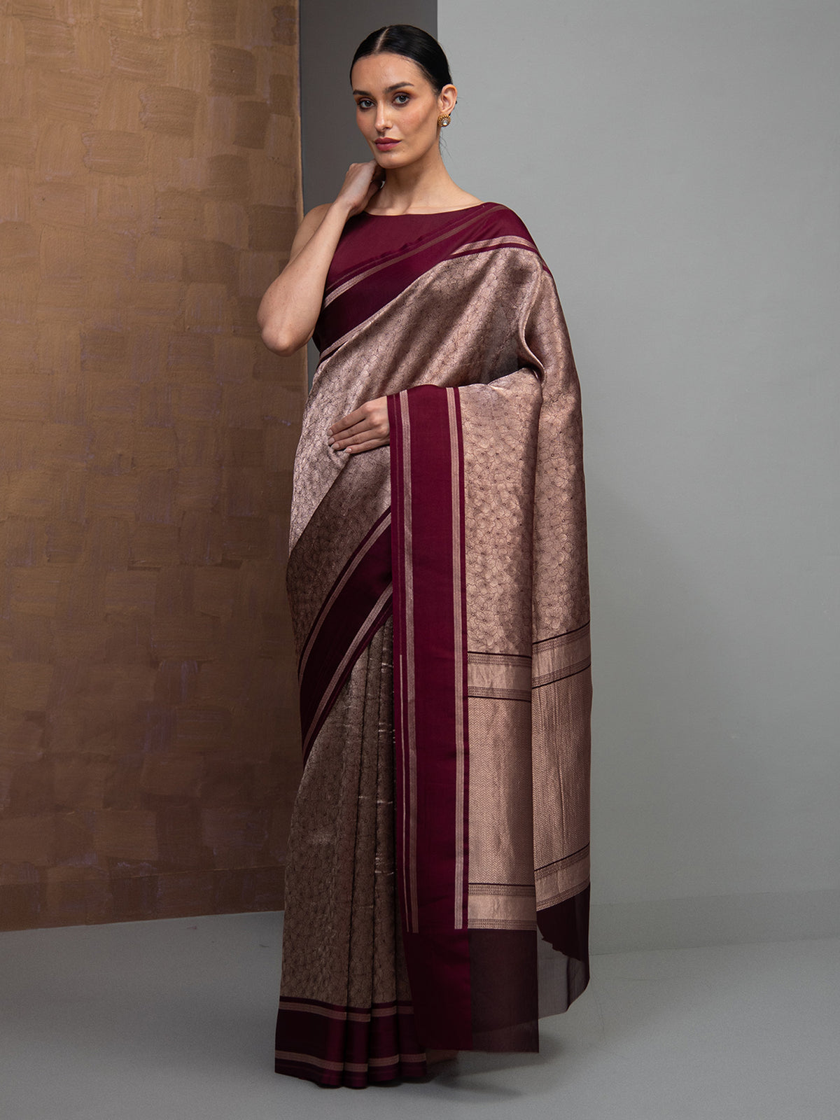 Wine Silk Brocade Handloom Banarasi Saree
