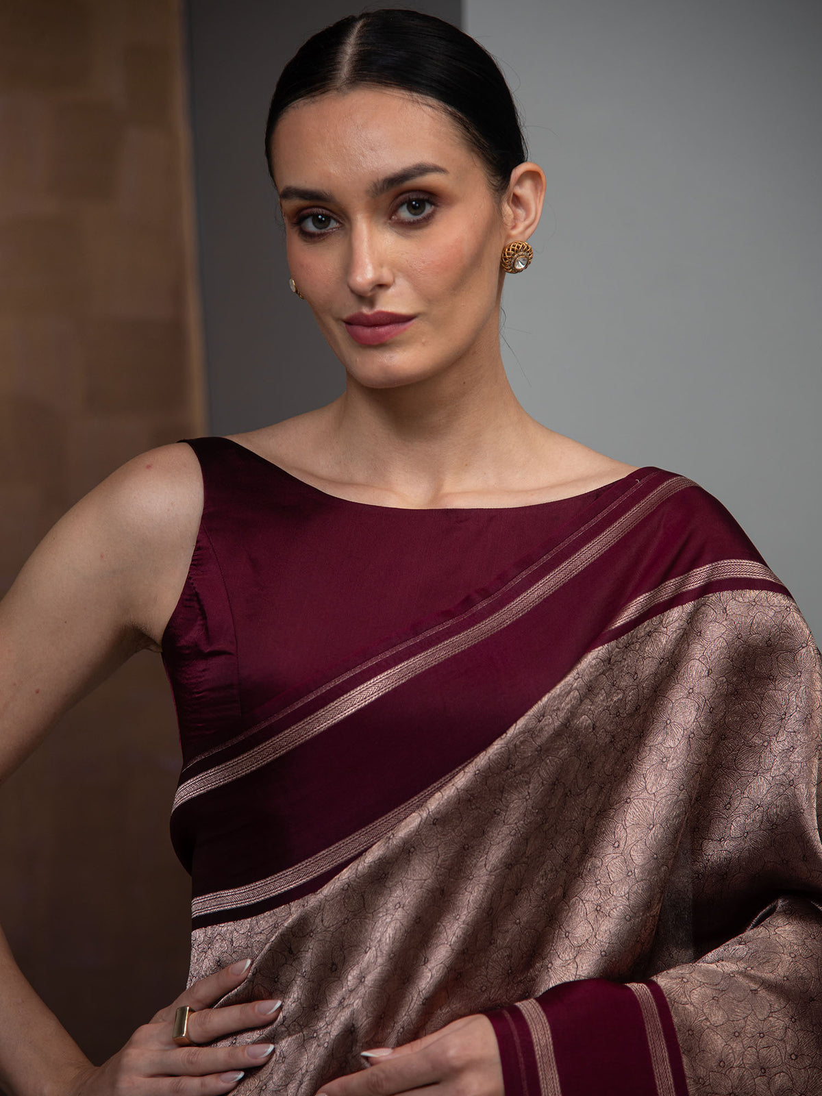 Wine Silk Brocade Handloom Banarasi Saree