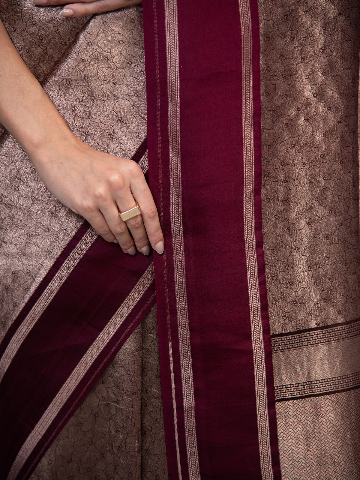 Wine Silk Brocade Handloom Banarasi Saree