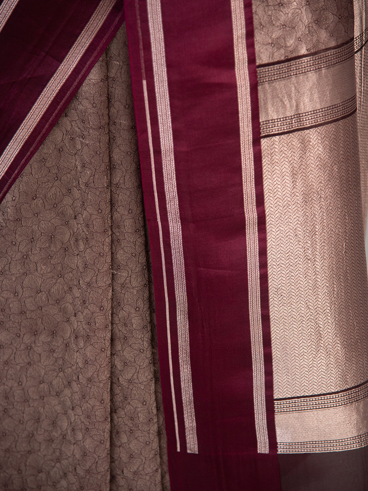 Wine Silk Brocade Handloom Banarasi Saree