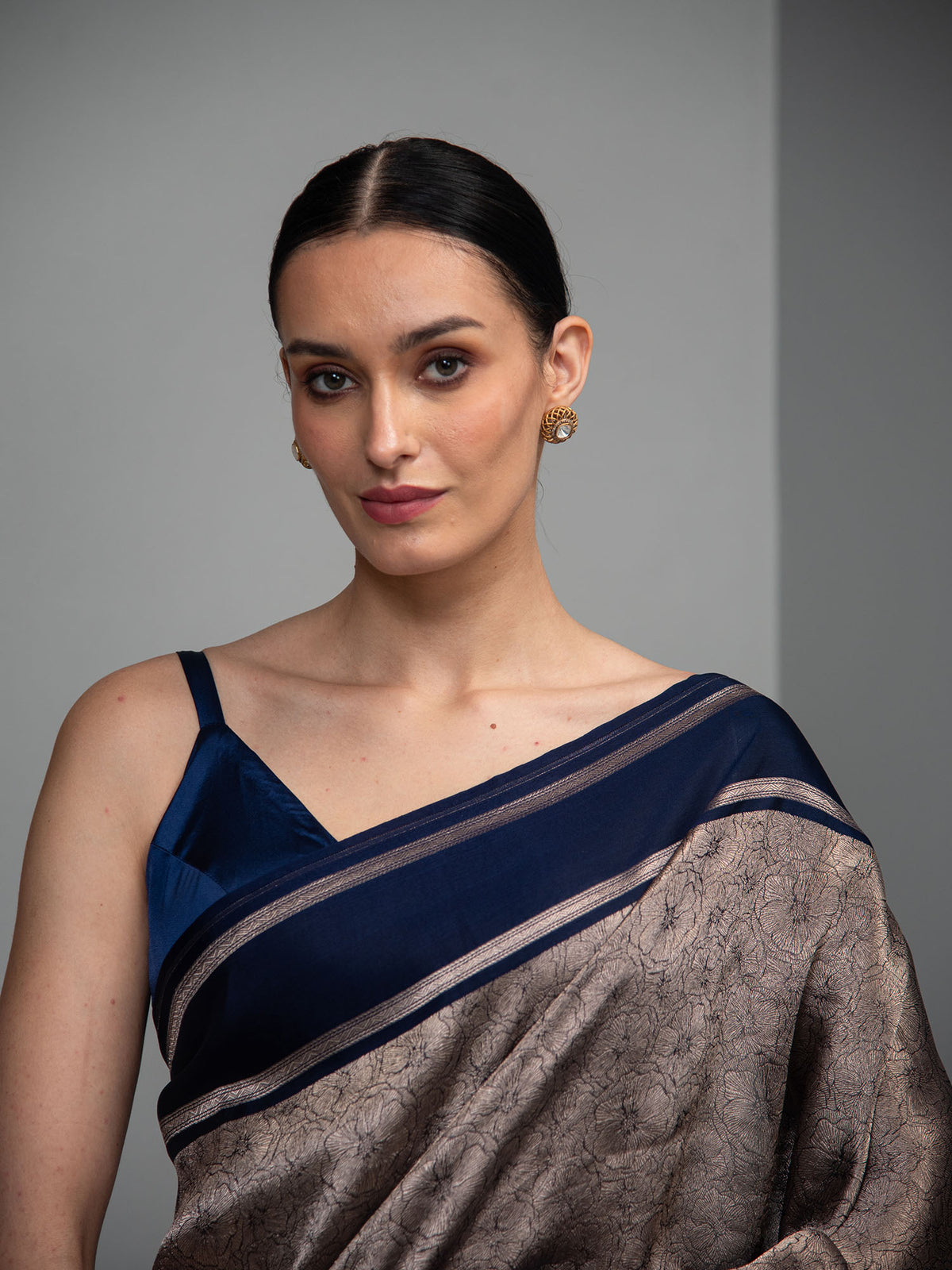 Navy Blue Silk Brocade Handloom Banarasi Saree