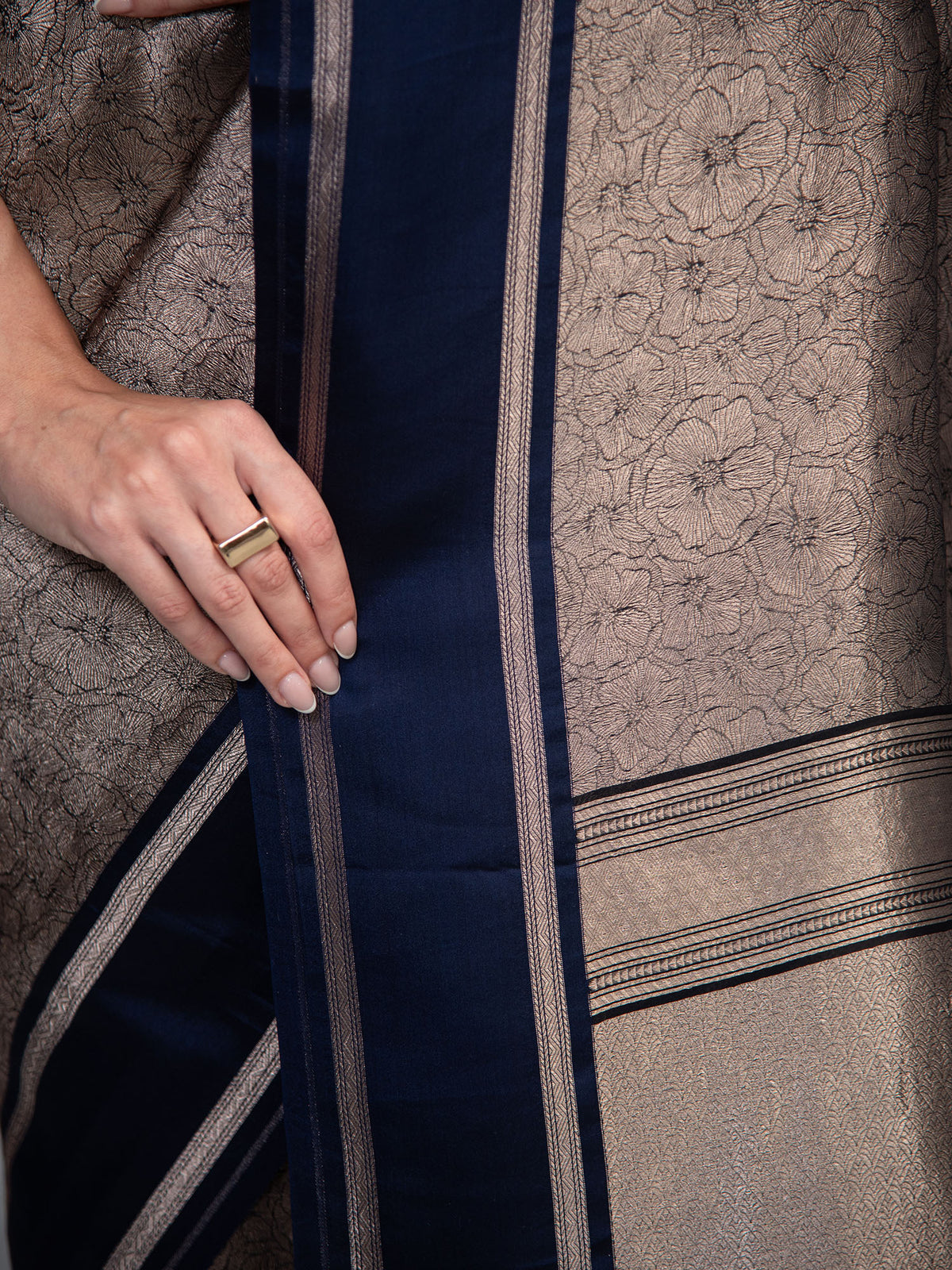 Navy Blue Silk Brocade Handloom Banarasi Saree