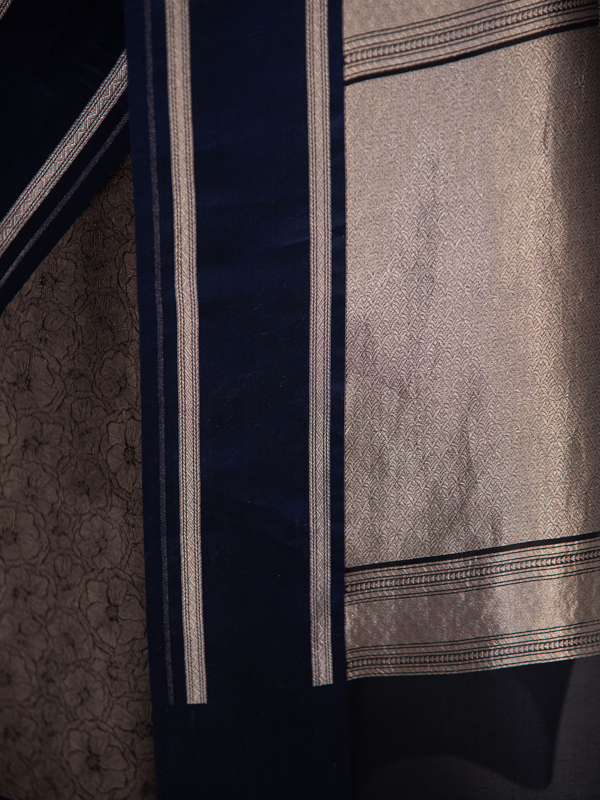 Navy Blue Silk Brocade Handloom Banarasi Saree