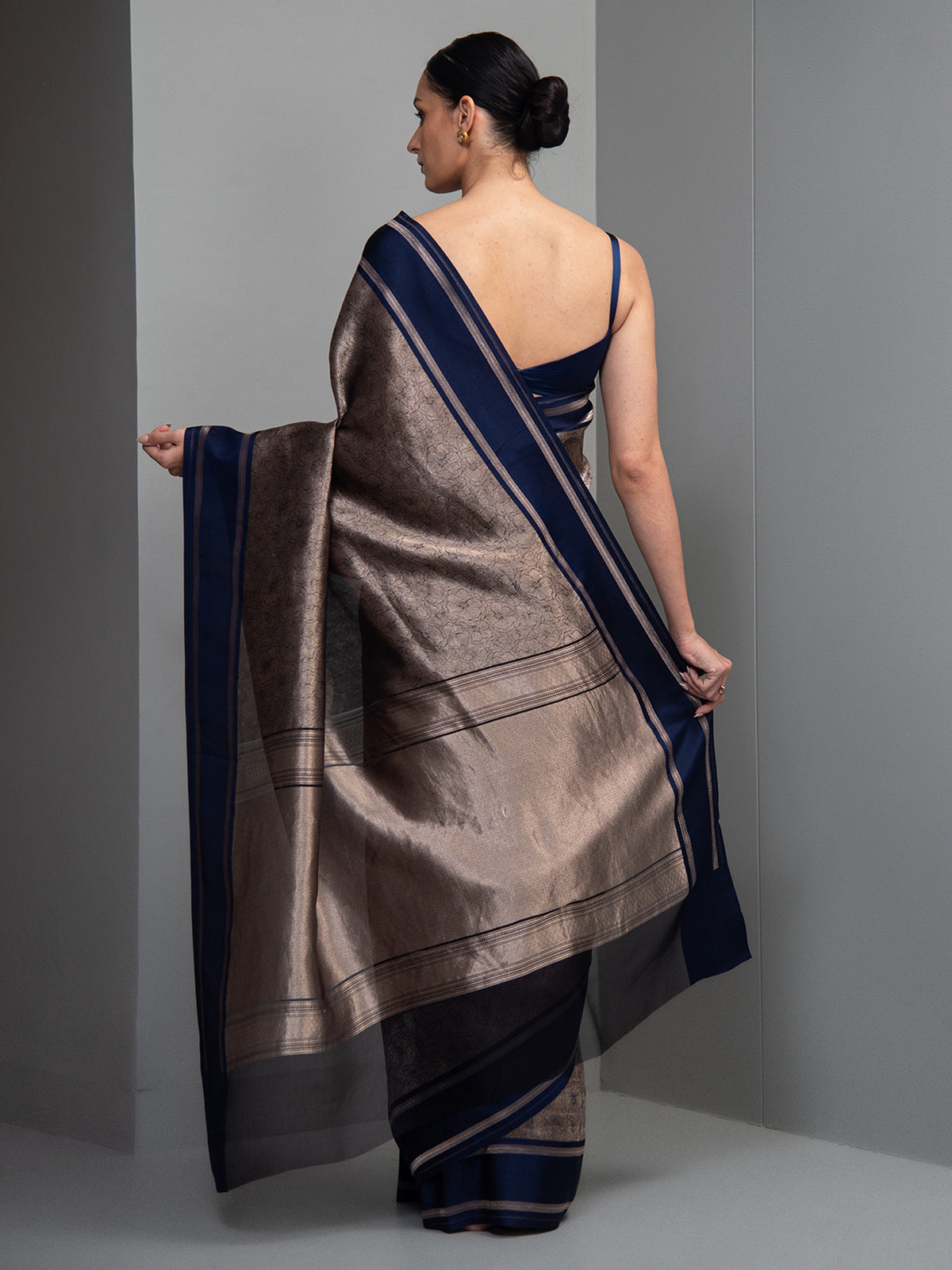 Navy Blue Silk Brocade Handloom Banarasi Saree