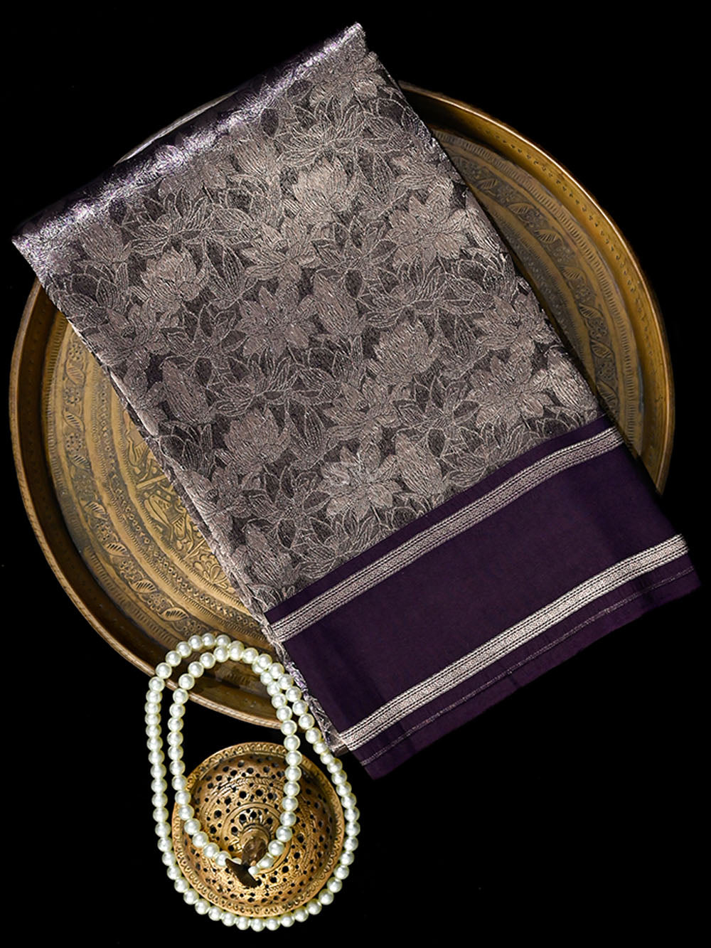 Dark Purple Silk Brocade Handloom Banarasi Saree