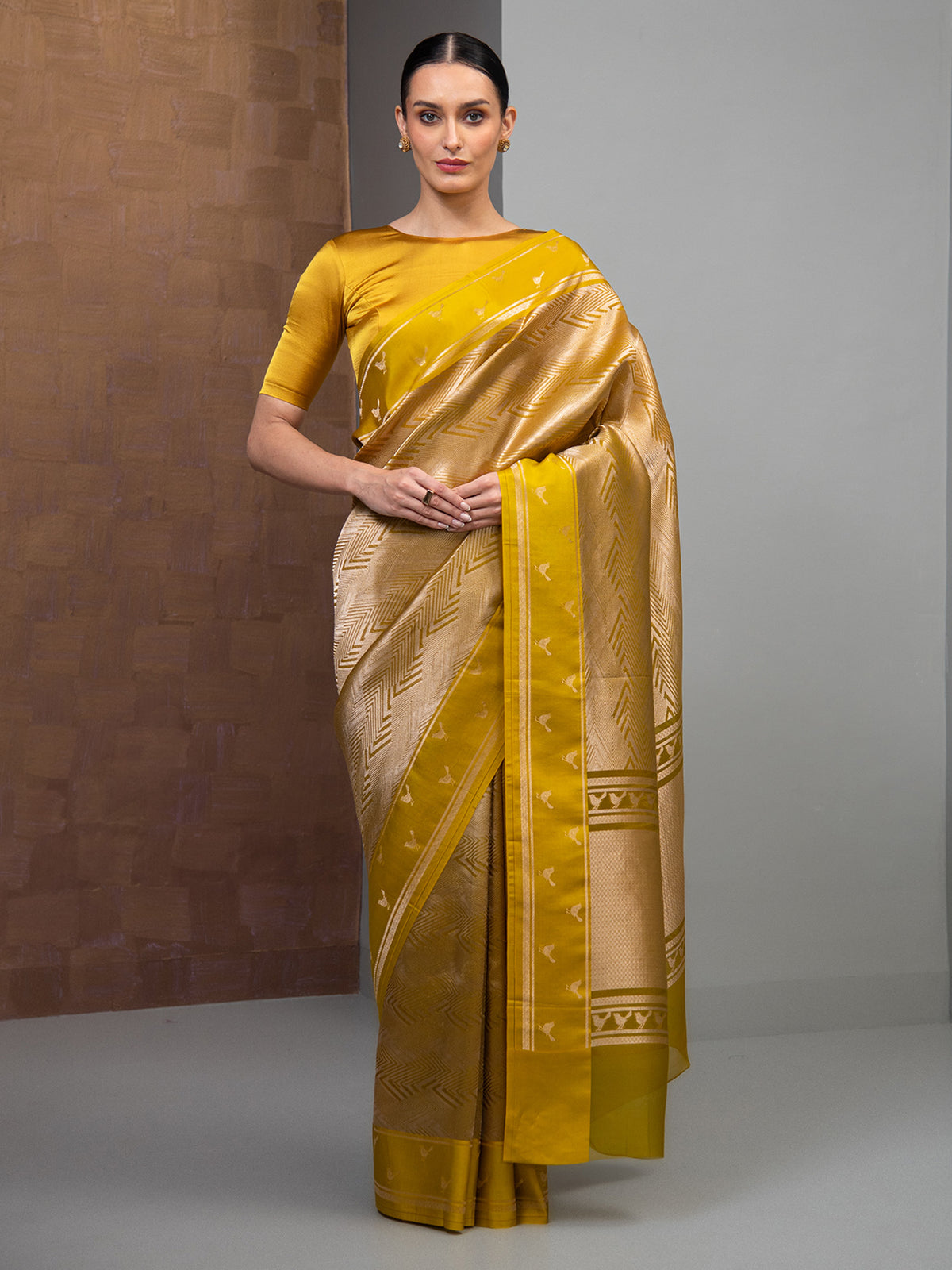 Lime Green Silk Brocade Handloom Banarasi Saree