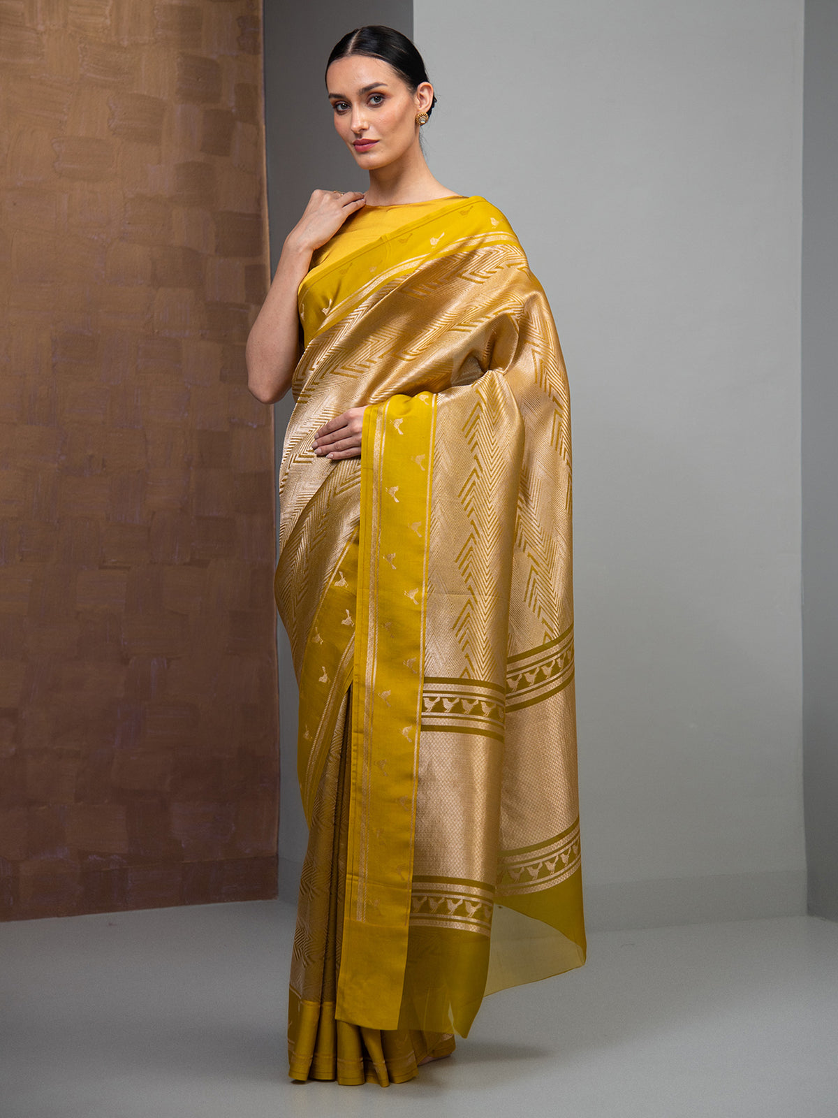 Lime Green Silk Brocade Handloom Banarasi Saree