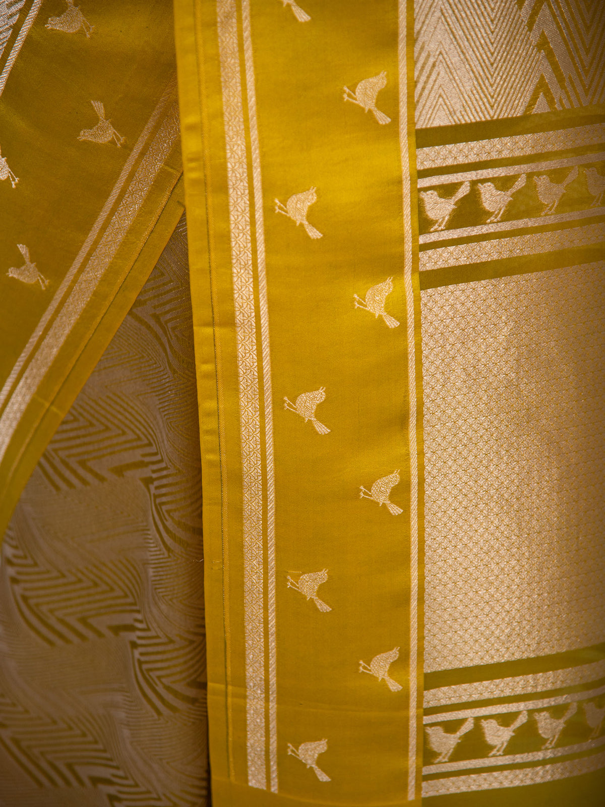 Lime Green Silk Brocade Handloom Banarasi Saree