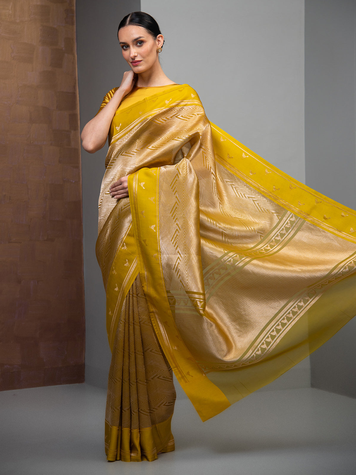 Lime Green Silk Brocade Handloom Banarasi Saree