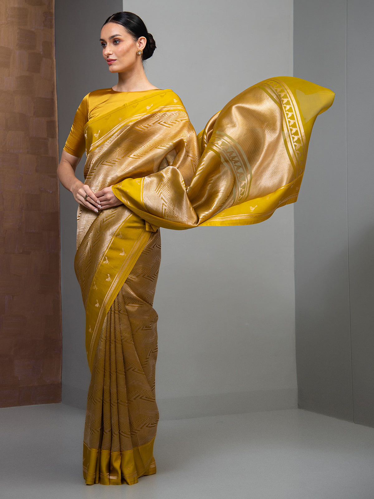 Lime Green Silk Brocade Handloom Banarasi Saree