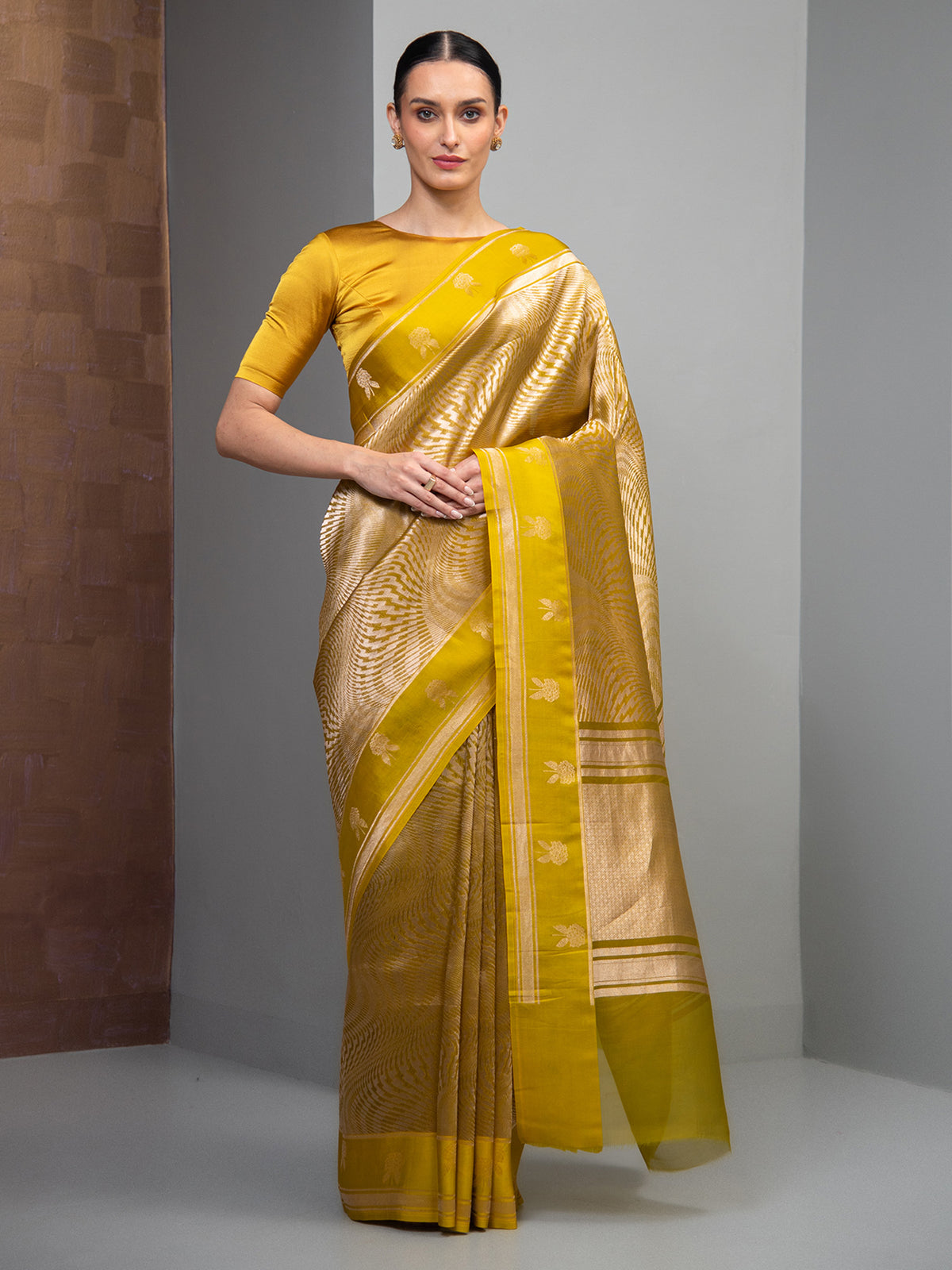 Lime Green Silk Brocade Handloom Banarasi Saree