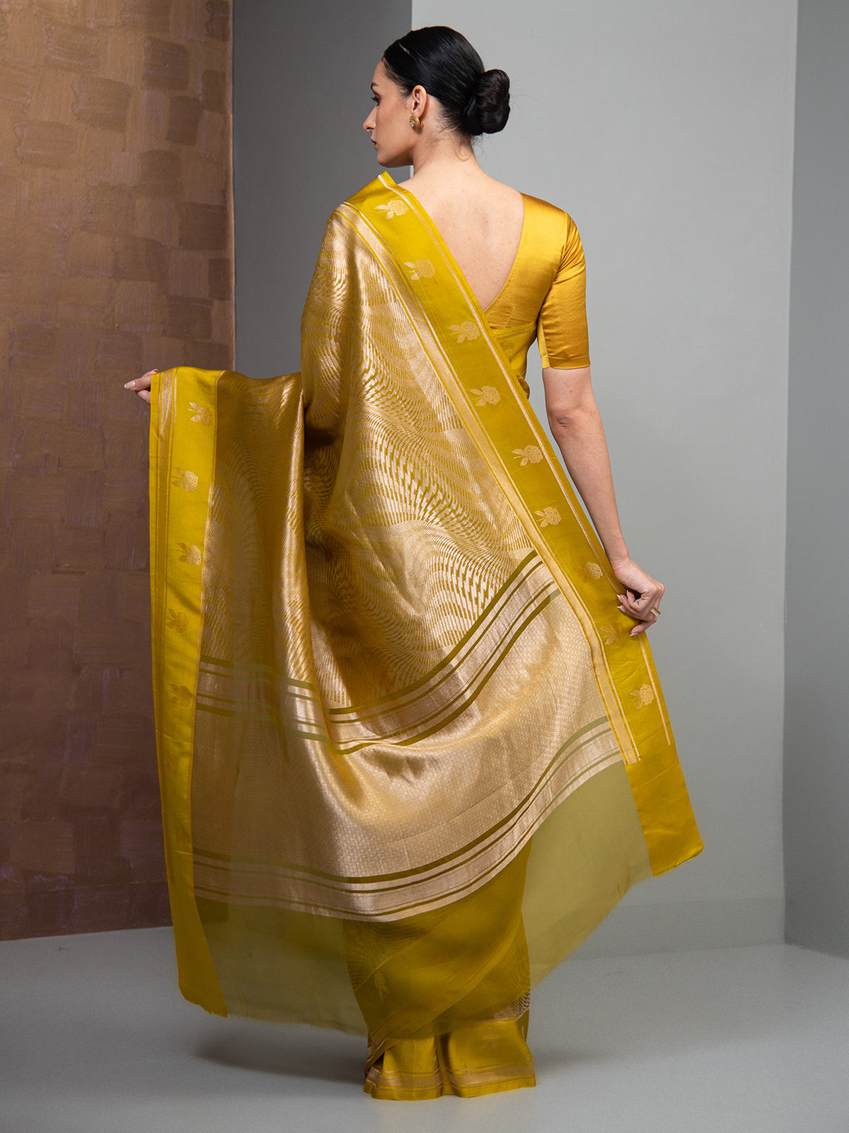 Lime Green Silk Brocade Handloom Banarasi Saree