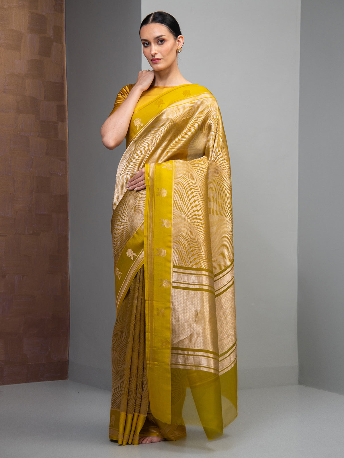 Lime Green Silk Brocade Handloom Banarasi Saree