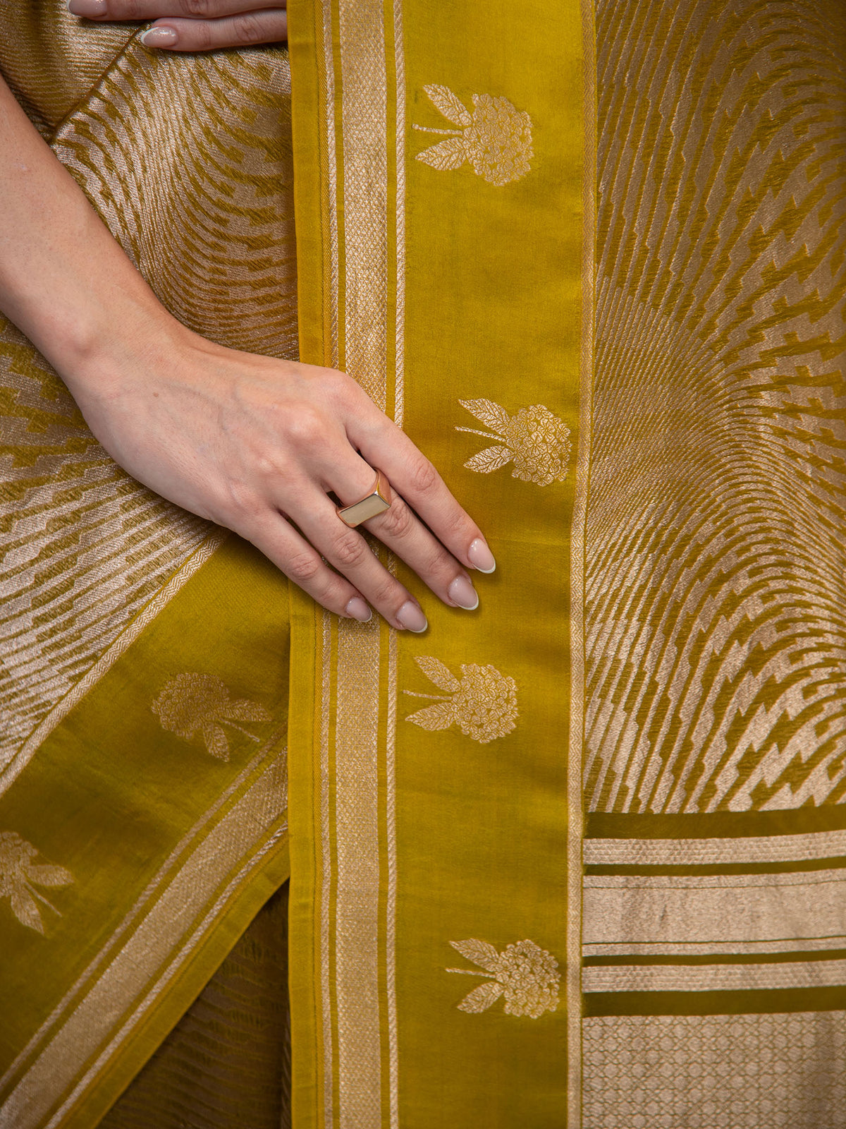 Lime Green Silk Brocade Handloom Banarasi Saree