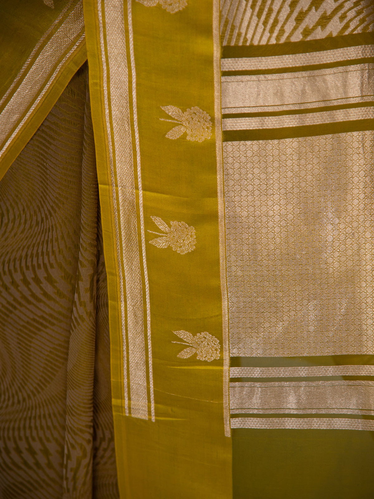 Lime Green Silk Brocade Handloom Banarasi Saree