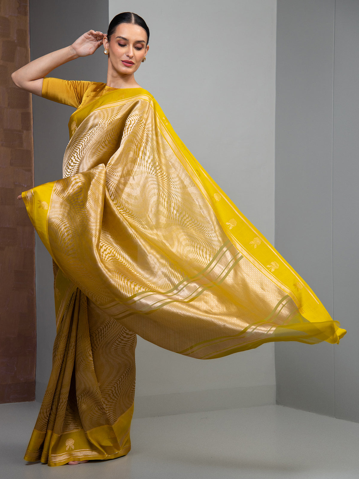 Lime Green Silk Brocade Handloom Banarasi Saree