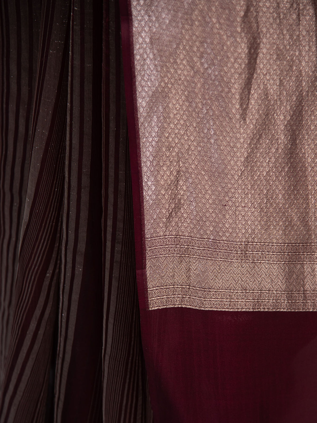 Wine Stripe Silk Handloom Banarasi Saree