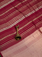 Dark Magenta Stripe Silk Handloom Banarasi Saree