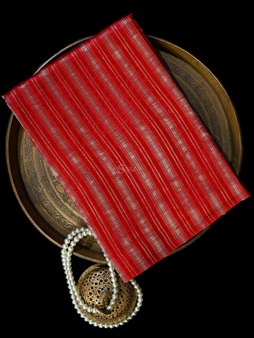 Red Stripe Silk Handloom Banarasi Saree